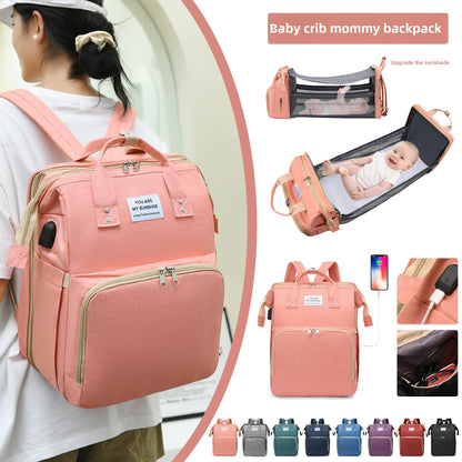 Multifunctional Mommy Backpack with Baby Crib Large Capacity Waterproof Diaper Bag